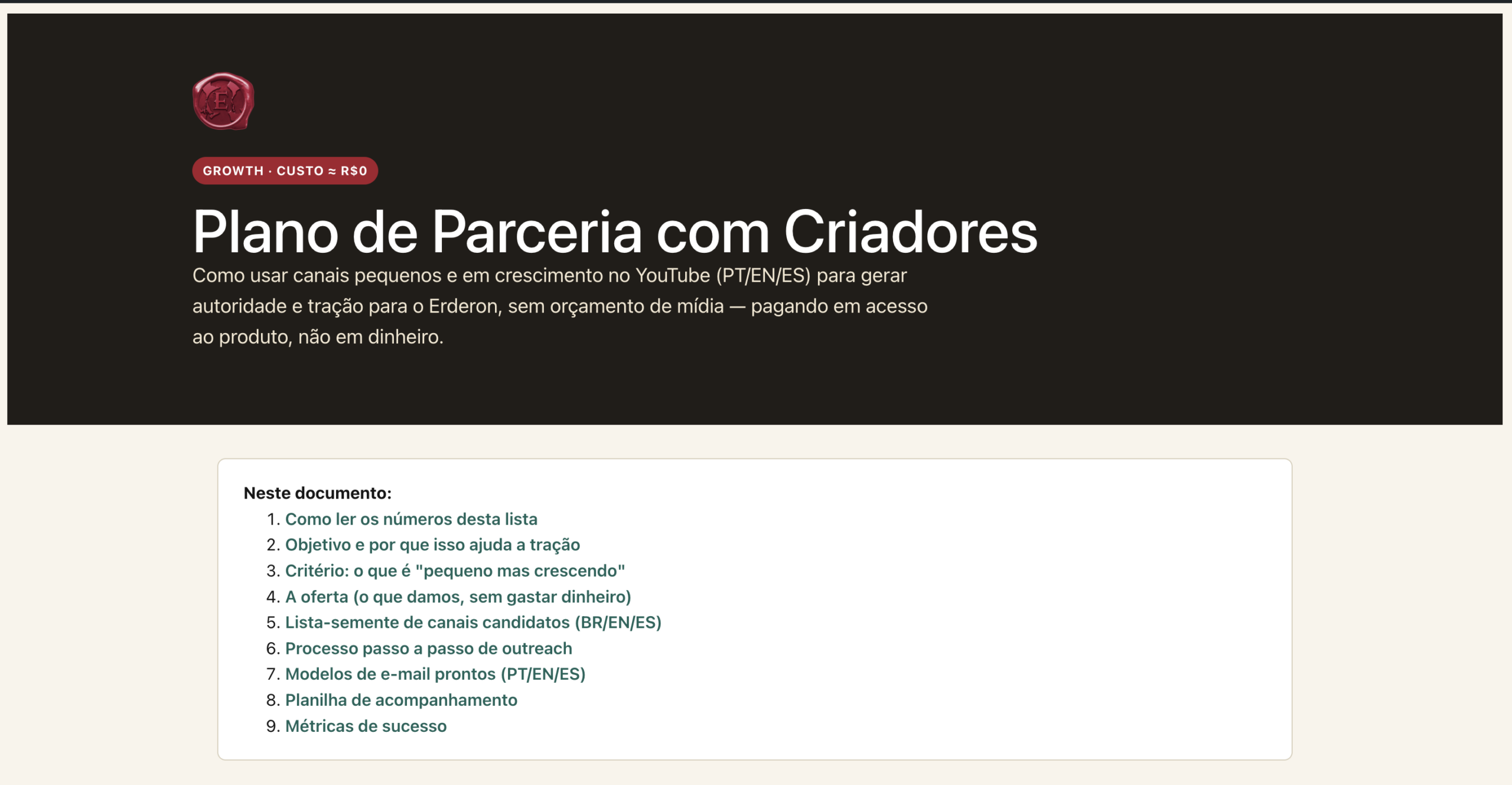 Plano de Parceria com Criadores